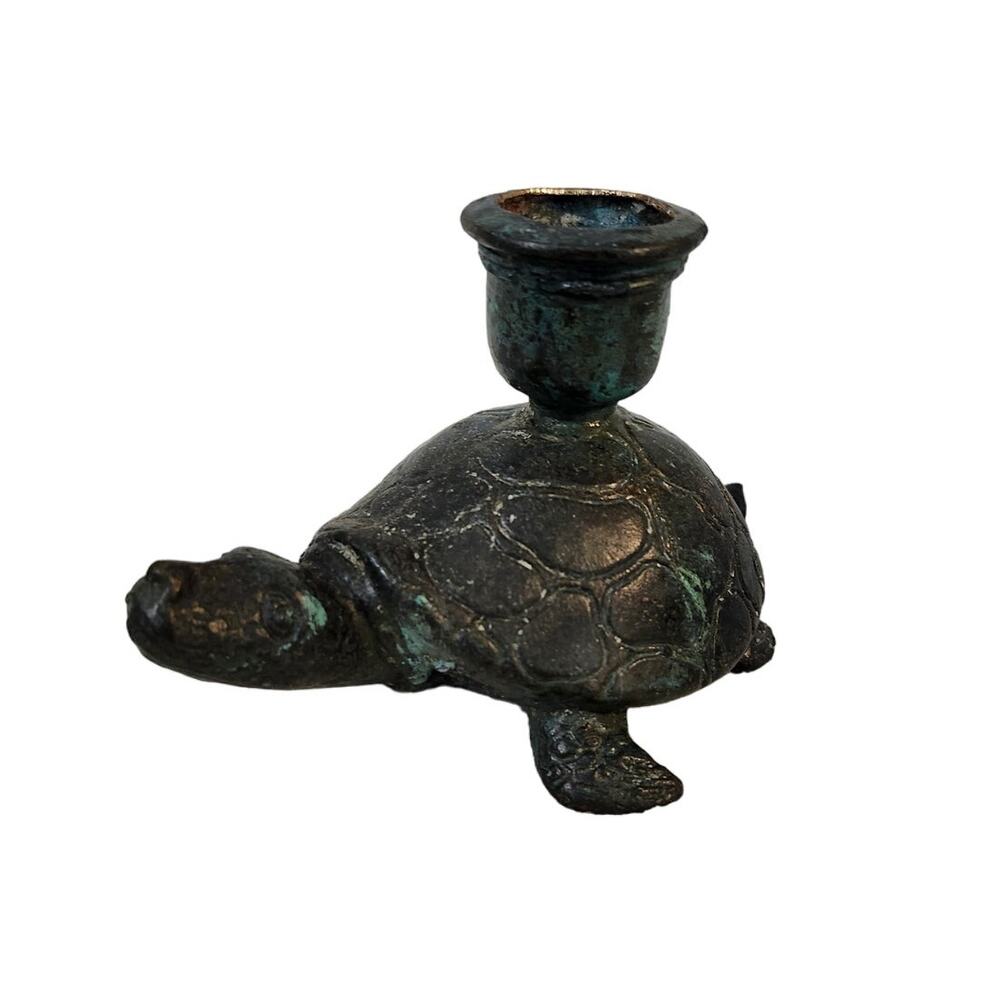 Vintage Cast Iron Turtle Candle Stick Holder Primitive Decor